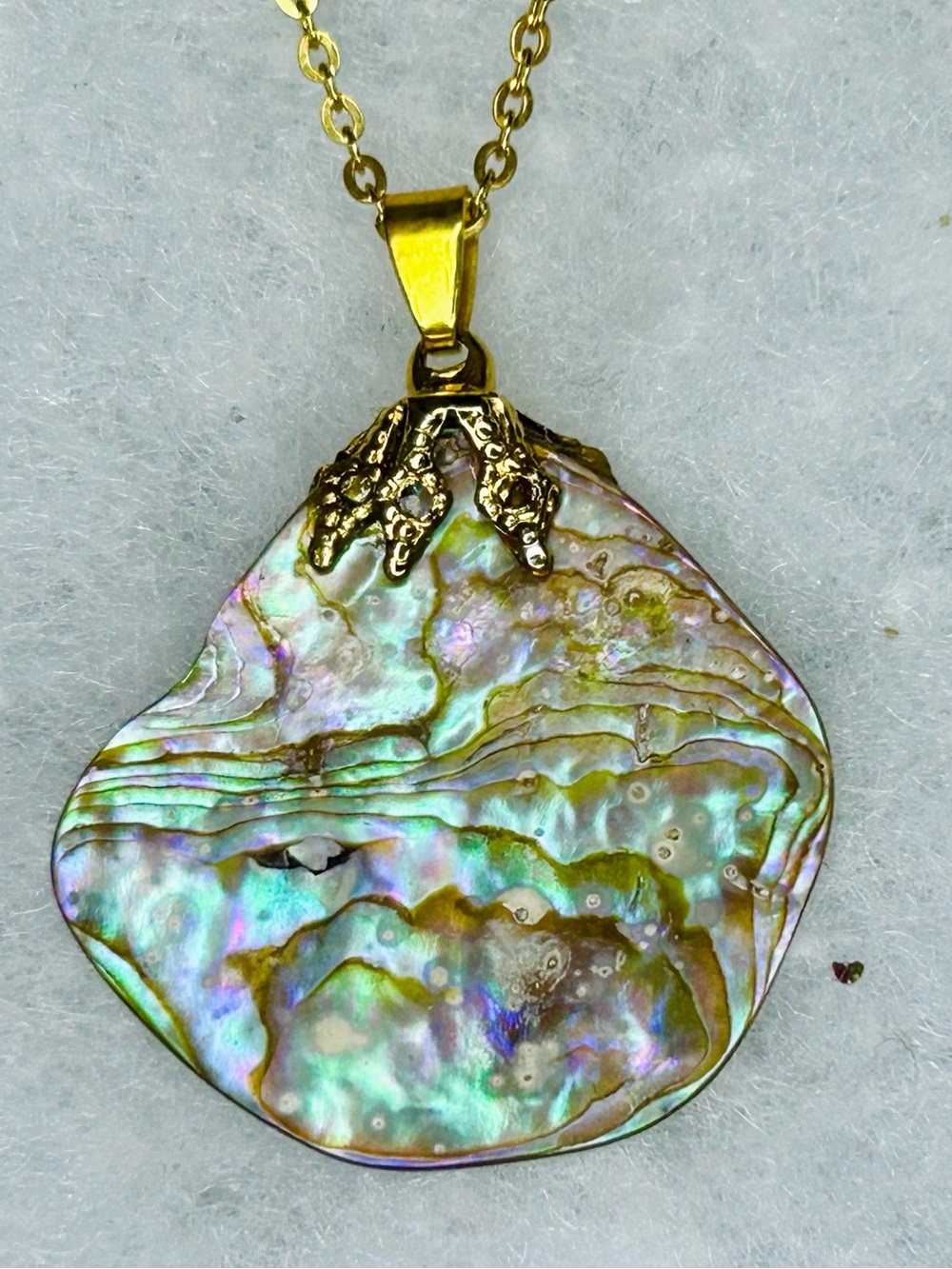 Abalone Shell Pendant Necklace - Iridescent Green & Purple